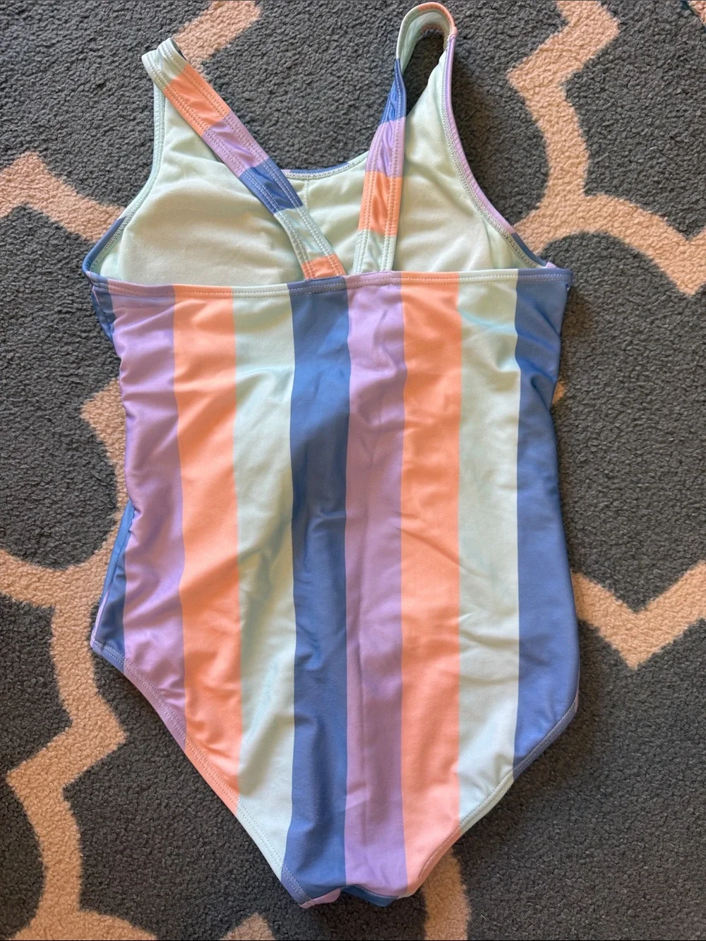 wonder nation Girls' Pastel Stripe One-Piece Swimsuit